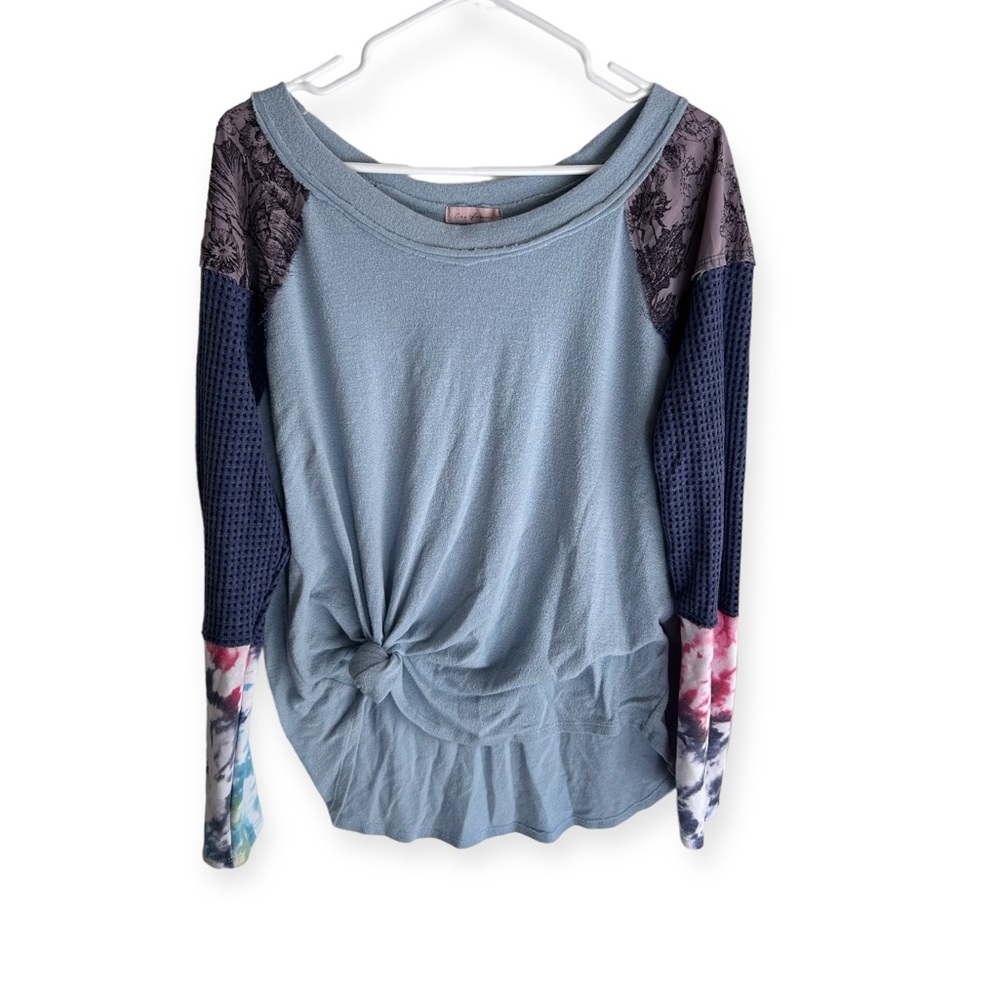 Ces Femme blue multi pattern patchwork long sleeves tunic  size Large